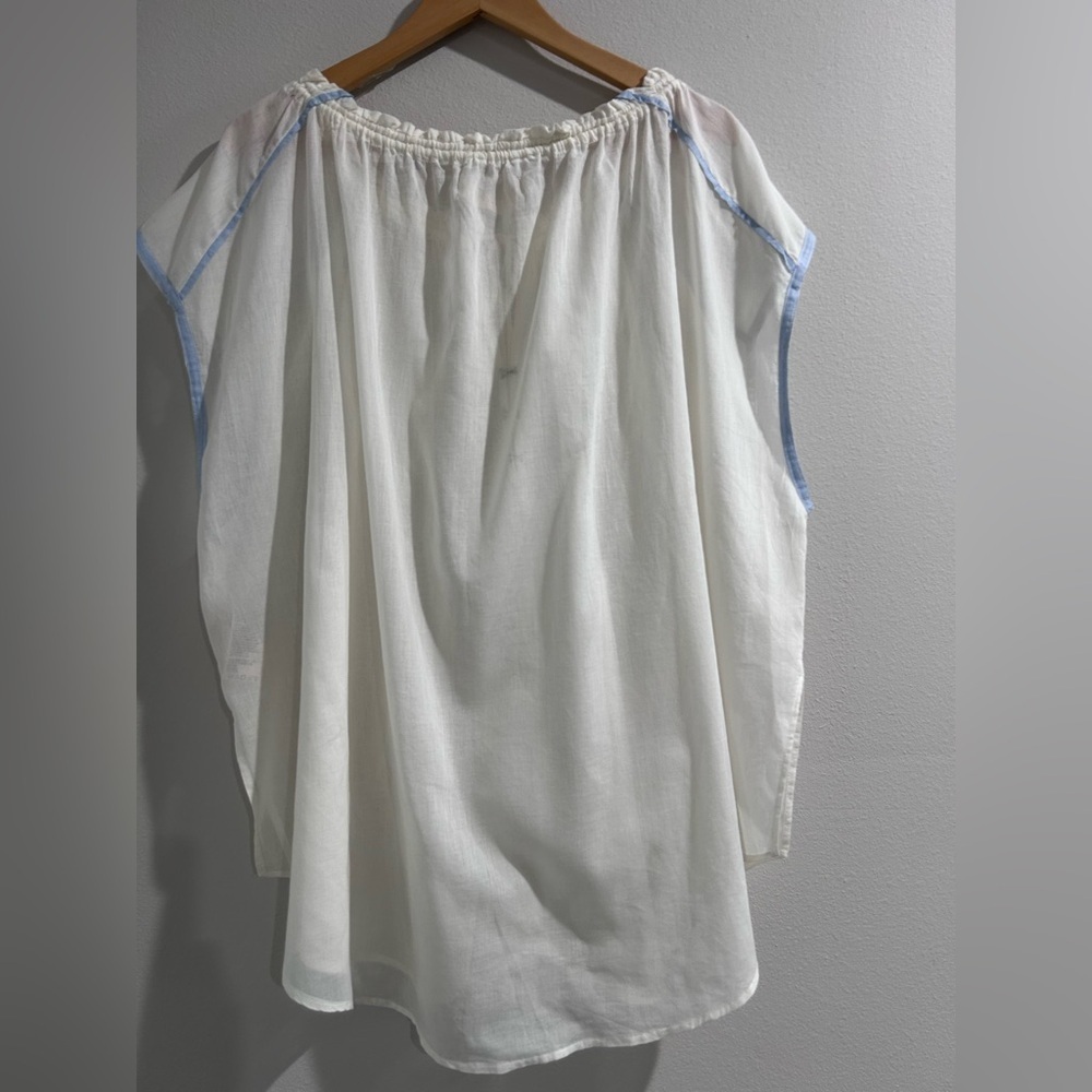 We The Free    Oversized Top Blouse
White Gauze Sheer Tie Neck Blue - Picture 4 of 11
